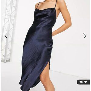 ASOS DESIGN satin midi slip dress navy